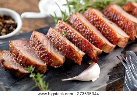 Duck Breast Fillet Closeup On Wooden Background