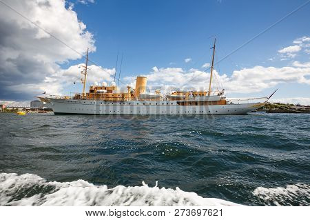 Copenhagen, Denmark-august 19, 2017 -  The Danish Royal Yacht Dannebrog At Nyholm Island.