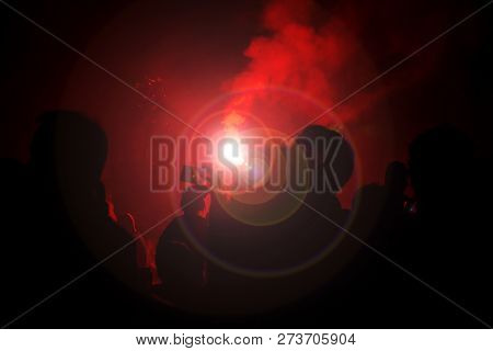 Backlight Crowd Celebrating Goztepe Football Team Anniversary (izmir - Turkey)