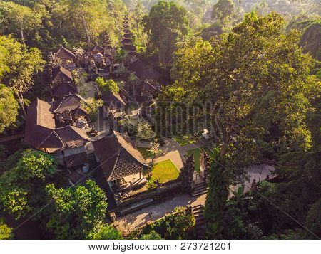 Aerial Shot Of The Pura Gunung Lebah Temple In Ubud On The Bali Island