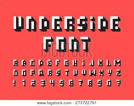 Underside Font. Vector Alphabet Letters And Numbers. Typeface Design.