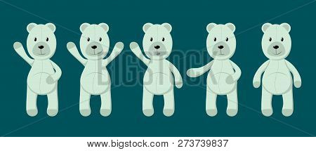 Vector Collection Of Cute Toy Polar Bears. Set Of Polar Bears In Different Poses. Print For Kids, Ba