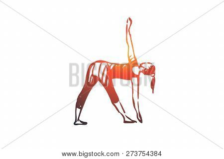 Yoga, Pose, Asana, Balance Concept. Hand Drawn Woman Doing Asana Tip Over Concept Sketch. Isolated V