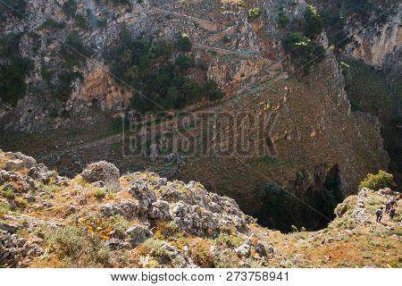 Downward Zig Zag Path To Aradena Gorge, Island Of Crete, Greece