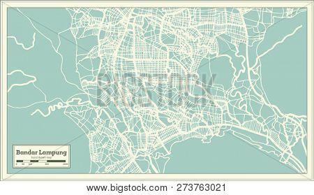Bandar Lampung Indonesia City Map in Retro Style. Outline Map. 