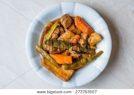 Turkish Food Turlu Mixed Vegetables With Cubed Meat.