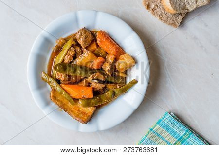 Turkish Food Turlu Mixed Vegetables With Cubed Meat.