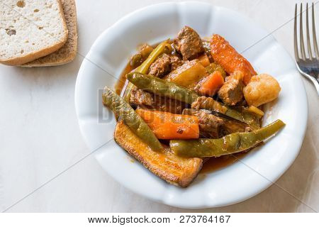 Turkish Food Turlu Mixed Vegetables With Cubed Meat.