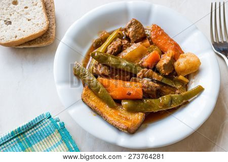 Turkish Food Turlu Mixed Vegetables With Cubed Meat.