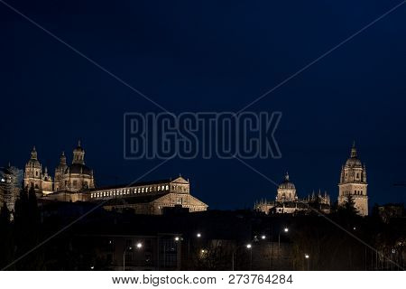 Night View Of The Dome And The Tower Of The Cathedral Of Salamanca