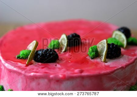 Homemade Cake With Strawberries Cream And Lime