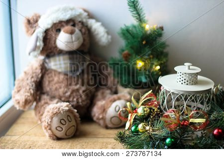 Beautiful Christmas Background With A Teddy Bear