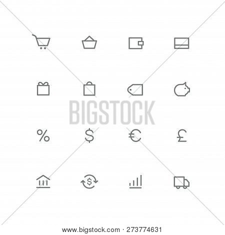 Bold Outline Icon Set - Shopping Cart, Basket, Wallet, Credit Card, Gift, Bag, Price, Coin Box, Perc