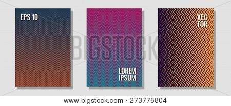 Halftone Flat Patterns Abstract Vector Set. Elegant Patchy Mockups. Zigzag Halftone Lines Wave Strip