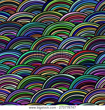 Hand Drawn Ornament Background. Childish Doodle Ink Drawing Clouds Seamless Pattern. Abstract Geomet