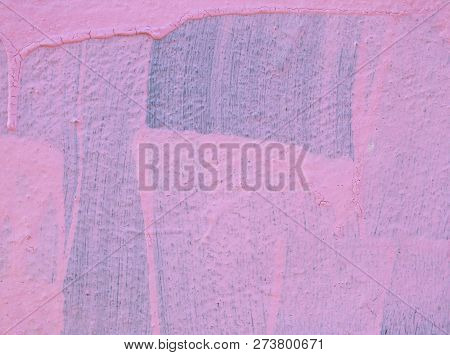Streaky Faded Pink Paint On A Wall With Drips And Brush Marks With The Original Blue Color Showing U
