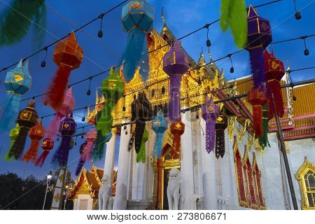 Tons Of Lanterns Are Decoratiing Inside Wat Benchamabophit, The Marble Temple Bangkok During New Yea