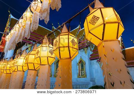 Tons Of Lanterns Are Decoratiing Inside Wat Benchamabophit, The Marble Temple Bangkok During New Yea