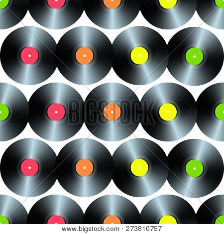 Vector Pattern Seamless Pattern Of Vinyl Plates With Stickers Of Different Colors