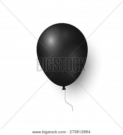 Black Balloon Realistic Design 3d Icon Or Sign. Helium Trendy Dark Inflatable Element For Decoration