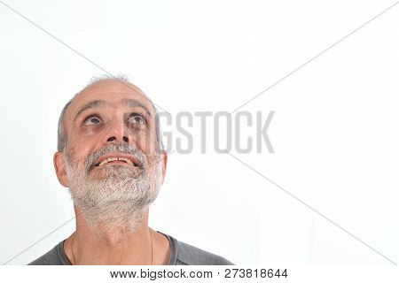 Middle Aged Man Look Up On White