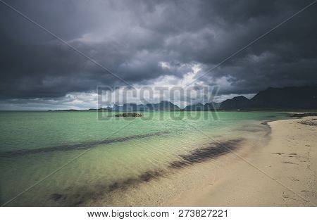 Sandbotnen Bay Near Fredvang, Lofoten Island, Norway.