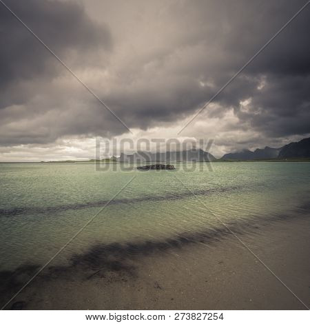 Sandbotnen Bay Near Fredvang, Lofoten Island, Norway.