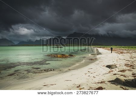 Sandbotnen Bay Near Fredvang, Lofoten Island, Norway.