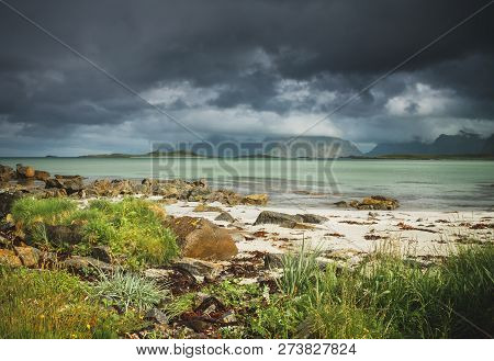 Sandbotnen Bay Near Fredvang, Lofoten Island, Norway.