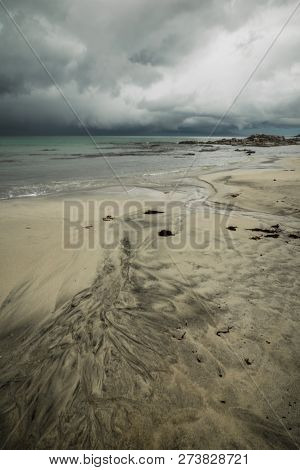 Beautiful Beach Skagsanden In Flakstad, Lofoten Islands In Norway In Summer Time.