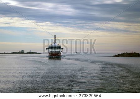Turku, Finland - April 30, 2018: Viking Line Ferry Ship In Baltic Sea, April 30, 2018.