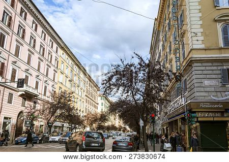 Rome, Italy, February 2017: View Of Via Cola Di Rienzo At The Intersection With Via Terenzio In Rome