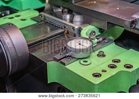 Tensiometer On The Lathe Machine. Close Up.