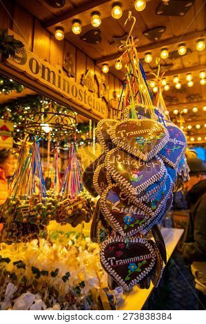 Dresden, Germany - 9.12.2018: Christmas Market Striezelmarkt In Dresden, Germany. Christmas Fair, Eu