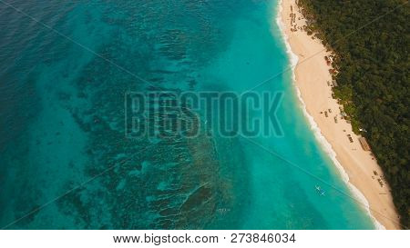Aerial View Of Beautiful Tropical Island With White Sand Beach, Hotels And Tourists, Boracay, Puka S