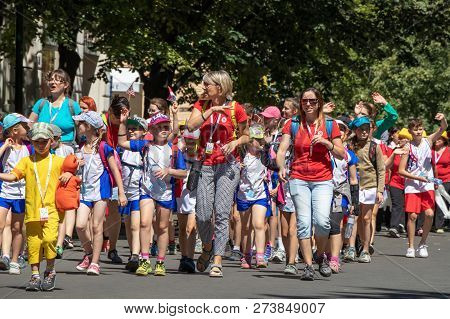 Prague, Czech Republic - July 1, 2018: People Parading At Sokolsky Slet, A Once-every-six-years Gath