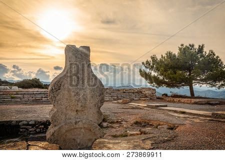 Sunset Over The Ancient Stone Monument At Vouni Palace, Guzelyurt,  Northern Cyprus