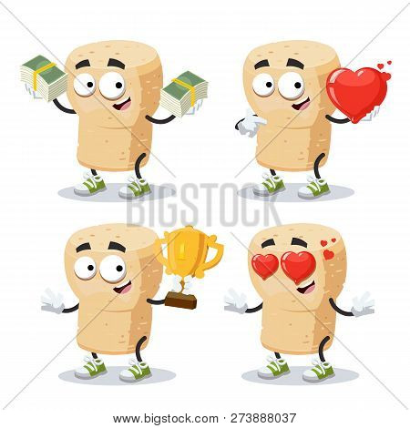 Set Of Cartoon Wine Cork Character Mascot