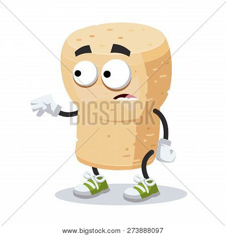 Cartoon Scared Wine Cork Mascot In Sneakers