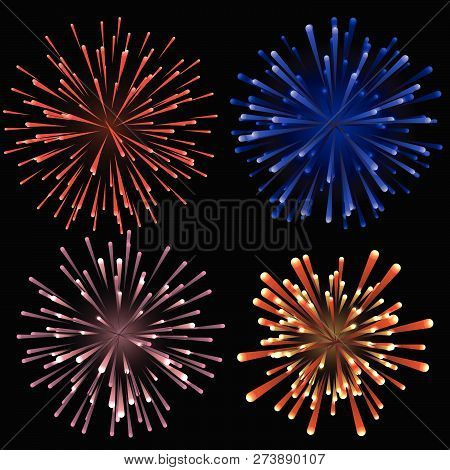 Fireworks Display Seamless Pattern Background. Vector Illustration