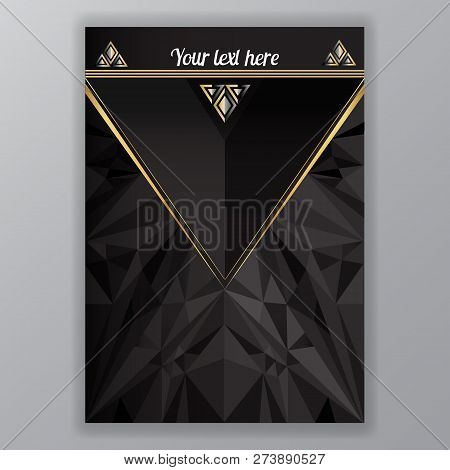 Art Deco Page Template, Gatsby Style For Web And Print, Triangle With Golden Lines. Modern Design Vo