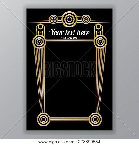 Art Deco Page Template, Gatsby Style For Web And Print, Circles Pattern With Golden Lines. Modern De