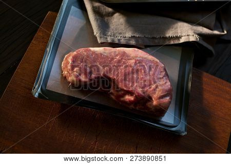 Fresh Juicy Medium Rare Beef Grillsteak. Barbecue Meat Close Up.