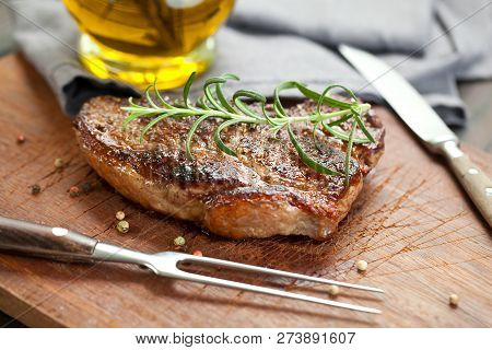 Fresh Juicy Medium Rare Beef Grillsteak. Barbecue Meat Close Up.
