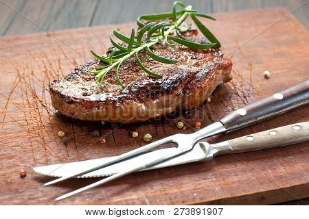Fresh Juicy Medium Rare Beef Grillsteak. Barbecue Meat Close Up.