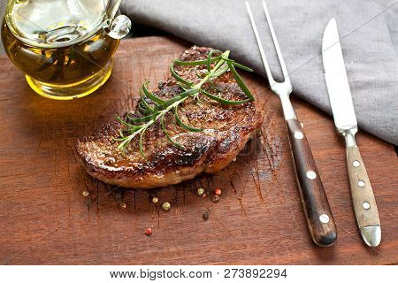 Fresh Juicy Medium Rare Beef Grillsteak. Barbecue Meat Close Up.
