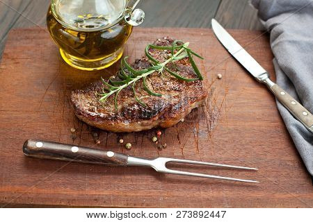 Fresh Juicy Medium Rare Beef Grillsteak. Barbecue Meat Close Up.