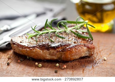 Fresh Juicy Medium Rare Beef Grillsteak. Barbecue Meat Close Up.