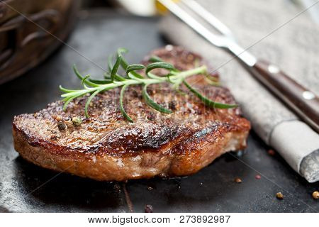 Fresh Juicy Medium Rare Beef Grillsteak. Barbecue Meat Close Up.