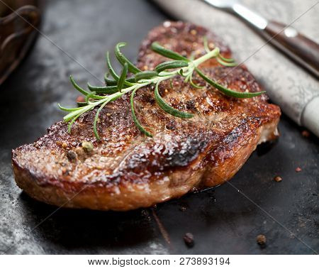 Fresh Juicy Medium Rare Beef Grillsteak. Barbecue Meat Close Up.